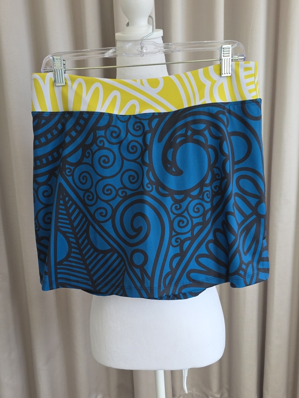Blue & Yellow Patterned Swim Skort